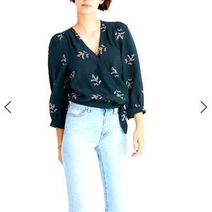 Madewell Silk Wrap Top in Wild Botanic - xxs